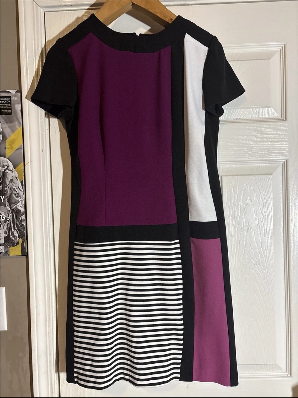 Striped Colorblock Mini Dress in Purple, Black & White